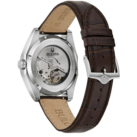 Bulova Surveyor Automatic Green Dial Brown Leather Strap Watch 39mm - 96B427